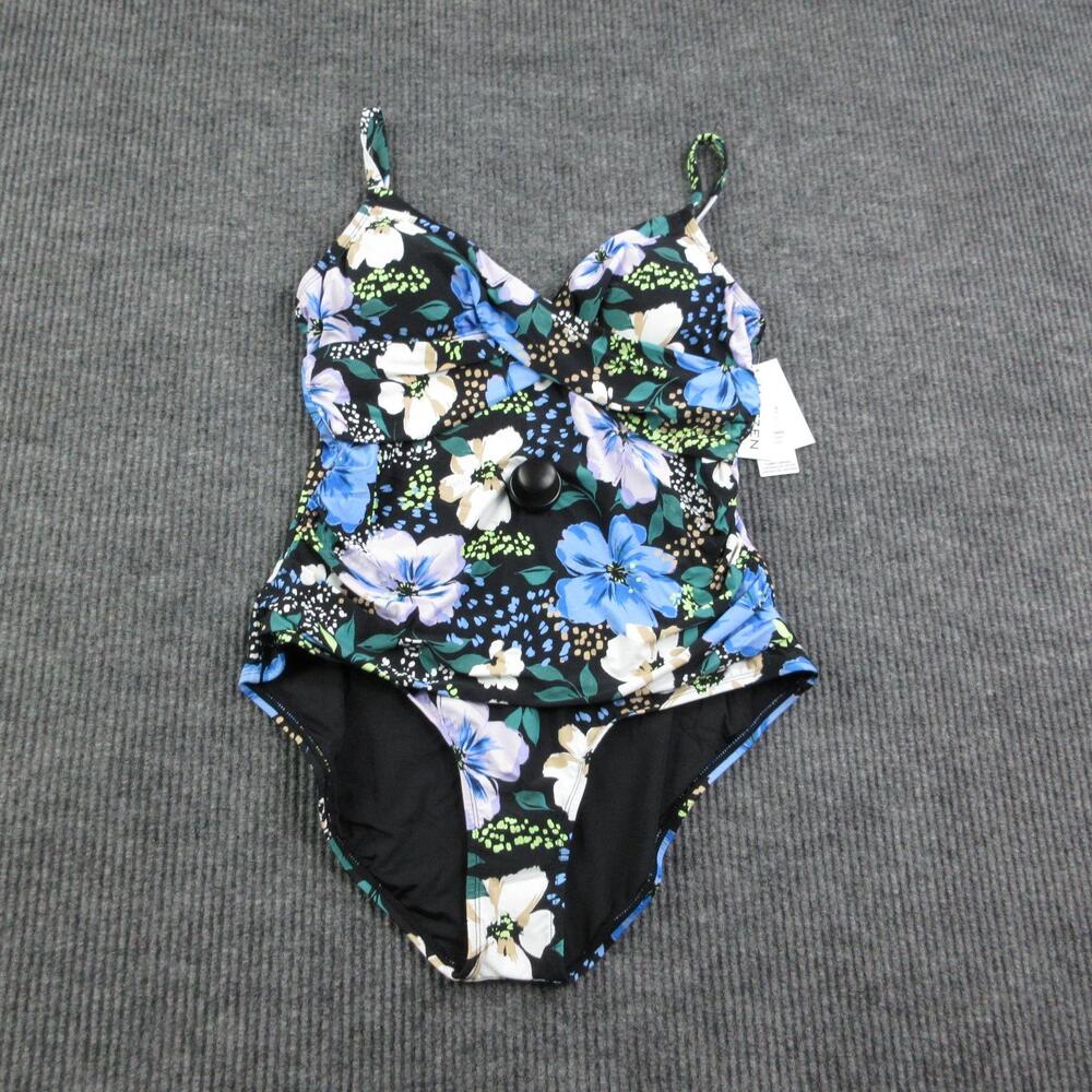 Jantzen One Piece Womens 14 Black Floral Spaghetti Bralette Tummy Control NWT